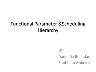 Functional Parameter &Scheduling
Hierarchy
BY
Aananda Bhandari
Shubham Ghimire
1
 