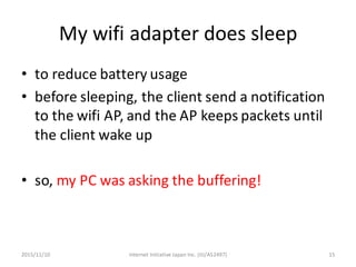My	wifi adapter	does	sleep
• to	reduce	battery	usage
• before	sleeping,	the	client	send	a	notification	
to	the	wifi AP,	an...