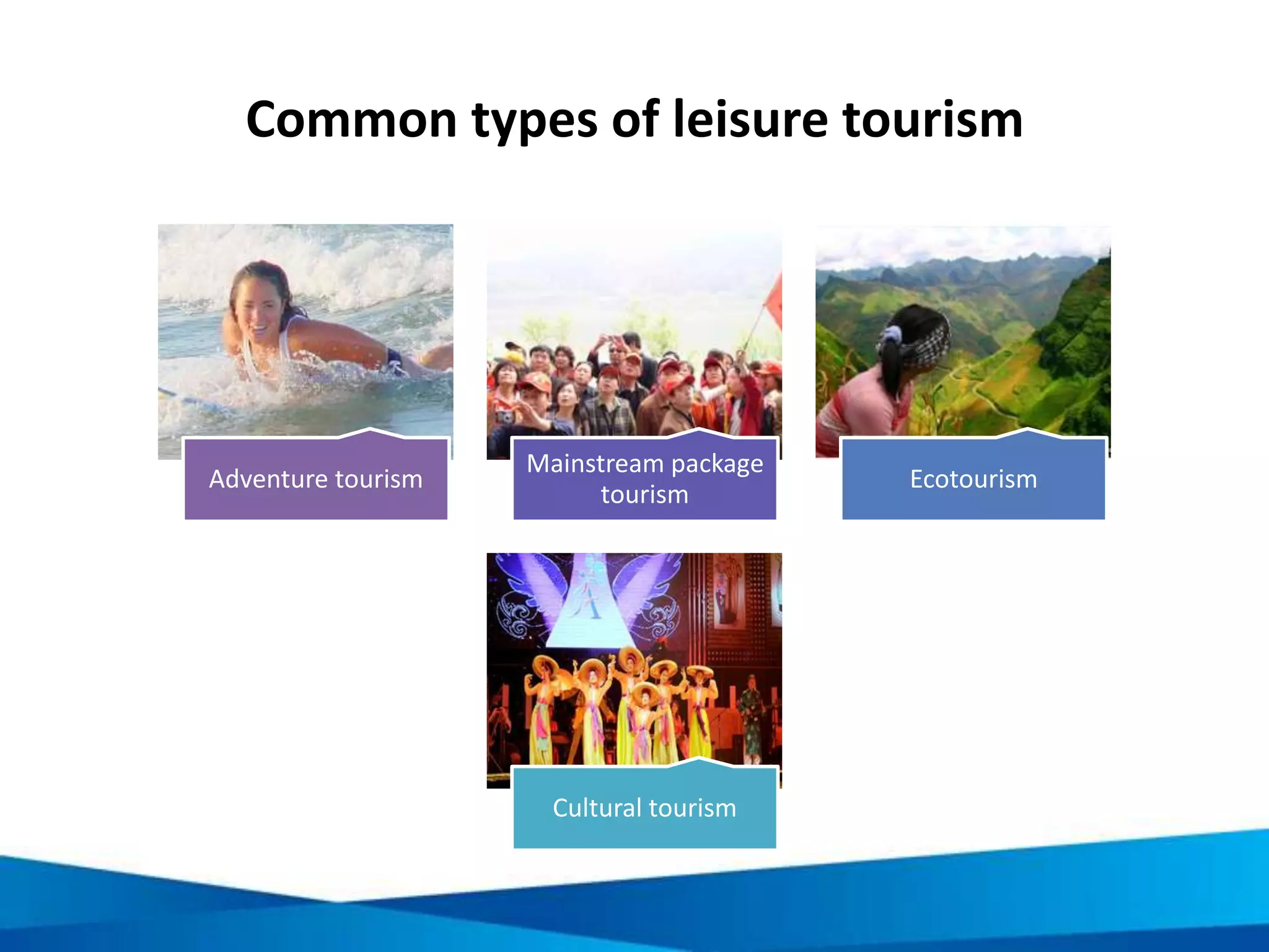 The global tourism market
• Export income from
inbound tourism = US$
3 billion / day
• Almost 1/3 of the
world’s exports of
commercial services are
from tourism
• Tourism is the 4th
largest industry in the
world
International tourist arrivals (UNWTO)
YEAR TOURIST ARRIVALS
1950 25 million
1980 277 million
1990 435 million
2000 675 million
Today 940 million
Tomorrow …?!
 