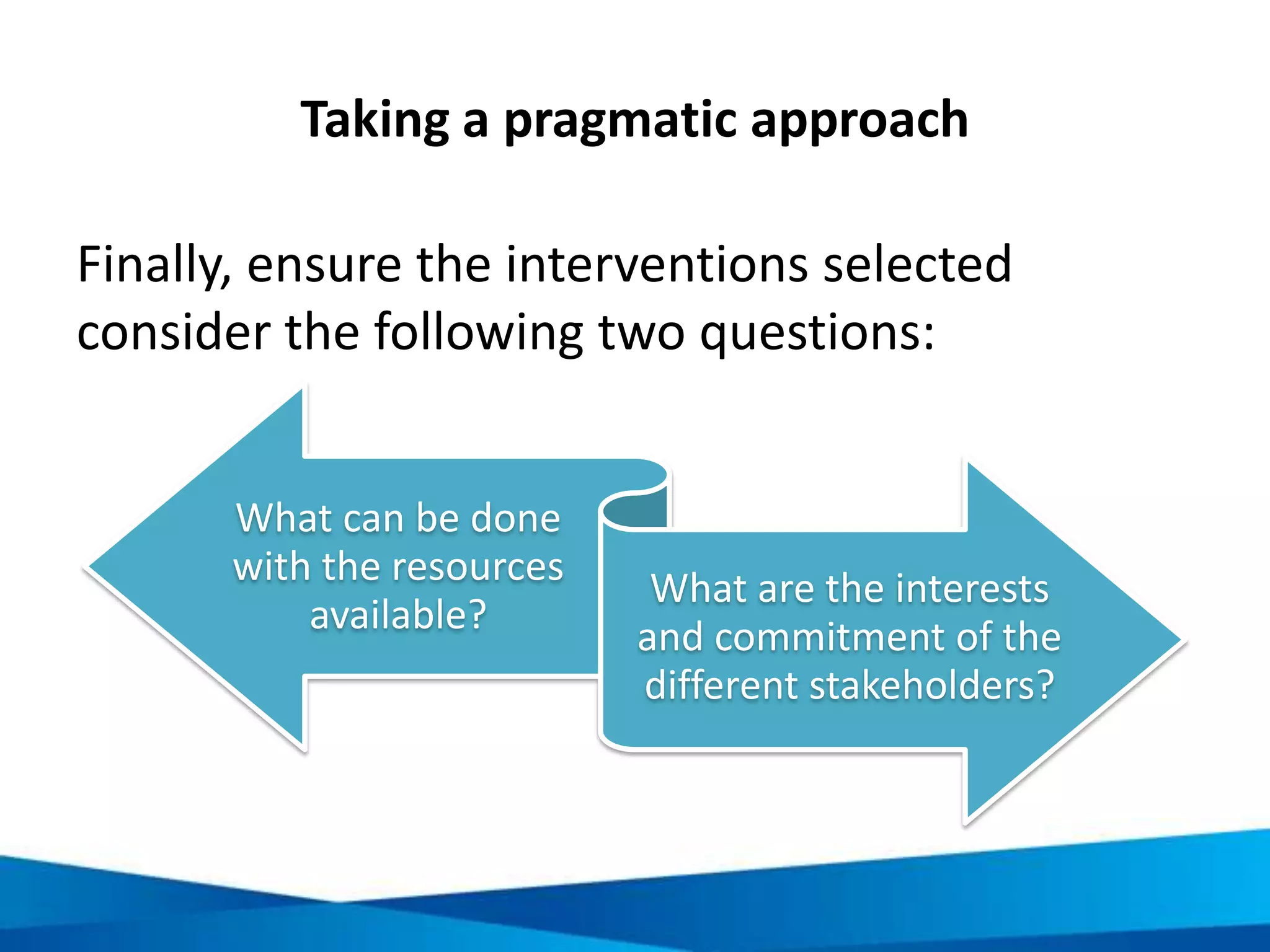 Principle 1: Review financing mechanisms to
identify opportunities
• Existing funding and revenue
making structures and systems
may be inefficient or
ineffective providing
• Analysing current financing
systems can sometimes reveal
opportunities to cut costs or
increase revenue.
Picture source:
Pixabay, www.pixabay.com
 
