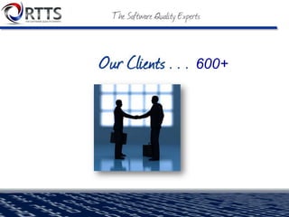 2) Cloud-Based Delivery
• delivery from our expert engineers at our locations
o NY, Atlanta, Philadelphia or Phoenix
o RTTS engineers can go on-site for the 1st week to acclimate to
your team
o Discount on rates & save on travel related expenses
1) On-Site Delivery
• delivery of services at your location
o RTTS engineers are local and embedded in your project
 