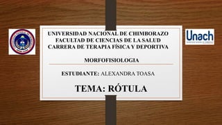 TEMA: RÓTULA
UNIVERSIDAD NACIONAL DE CHIMBORAZO
FACULTAD DE CIENCIAS DE LA SALUD
CARRERA DE TERAPIA FÍSICA Y DEPORTIVA
MORFOFISIOLOGIA
ESTUDIANTE: ALEXANDRA TOASA
 