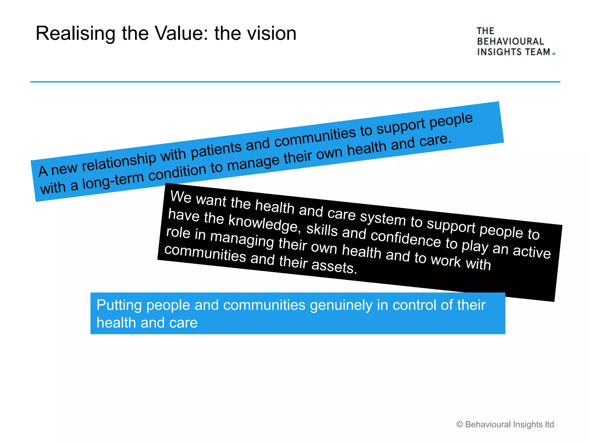 © Behavioural Insights ltd
Realising the Value: the vision
Putting people and communities genuinely in control of their
health and care
 