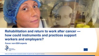 Safety and health at work is everyone’s concern. It’s good for you. It’s good for business.
Rehabilitation and return to work after cancer —
how could instruments and practices support
workers and employers?
Focus: non-OSH experts
 
