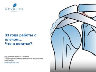 33 года работы с
плечом…
Что в остатке?
Д-р Доминик-Франсуа Газиелли
Хирург-ортопед FMH (Швейцарская медицинская
ассоциация)
www.drgazielly.com
 