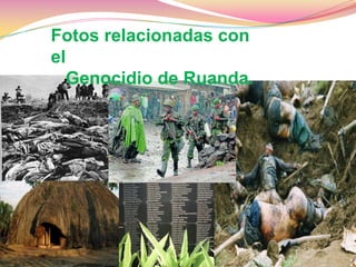 Posesión de la densidad de la población de tierra útil.El miedo de los hutus a ser explotados,yel miedo de los tutsis a ser eliminadosFactor PolíticoLa caída del precio del café hizo perder un 40 % de ganancias.La peor crisis alimentaria que hubo en 50 años.Factor SocialEl poder que los belgas le dieron a los tutsis.