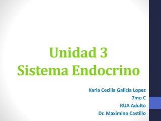 Unidad 3
Sistema Endocrino
Karla Cecilia Galicia Lopez
7mo C
RUA Adulto
Dr. Maximino Castillo
 