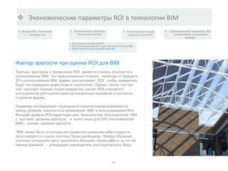 Фактор зрелости при оценке ROI для BIM
Третьим фактором в применении ROI является степень опытности в
использовании BIM. Н...