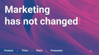 Product . Price . Place . Promotion
Marketing
has not changed!
16
 