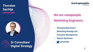 Sr Consultant
Digital Strategy
Thorsten
Sachtje
metapeople
• Strong background in
Marketing Strategy and
Customer Manageme...