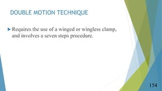 DOUBLE MOTION TECHNIQUE
 Requires the use of a winged or wingless clamp,
and involves a seven steps procedure.
154
 
