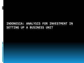 INDONESIA: ANALYSIS FOR INVESTMENT IN
SETTING UP A BUSINESS UNIT
 
