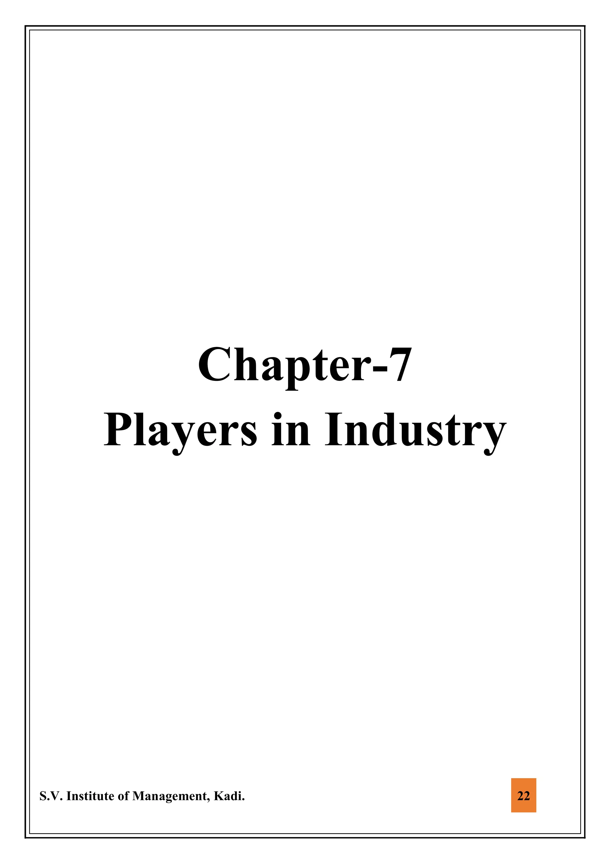 S.V. Institute of Management, Kadi. 22
Chapter-7
Players in Industry
 