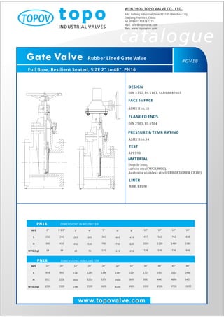 Rubber lined gate valve pn16 topo valve catalogue