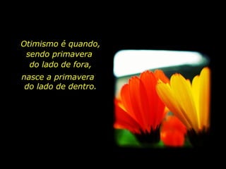 Otimismo é quando,
sendo primavera
do lado de fora,
nasce a primavera
do lado de dentro.
 