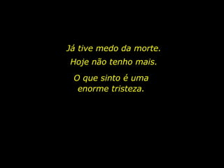 Já tive medo da morte.
Hoje não tenho mais.
O que sinto é uma
enorme tristeza.
 