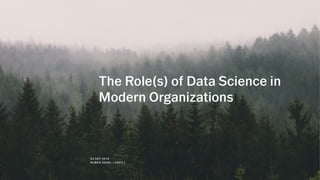 VSCO→CONFIDENTIAL→DONOTDISTRIBUTE
Data Update - 01/27/2016vsco.co/blevishkin
Data Update - 03/17/17vsco.co/prazakj
04 SEP 2018
RUBEN KOGEL ( VSCO )
The Role(s) of Data Science in
Modern Organizations
 