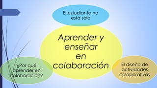 El estudiante no 
está sólo 
Aprender y 
enseñar 
en 
colaboración 
El diseño de 
actividades 
colaborativas 
¿Por qué 
ap...