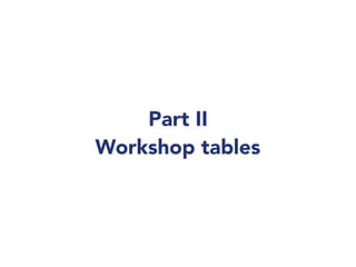 Part II
Workshop tables
 