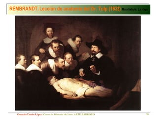 REMBRANDT. Lección de anatomía del Dr. Tulp (1632)  Mauritshuis, La Haya Gonzalo Durán López .  Curso de Historia del Arte.  ARTE BARROCO 