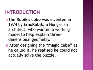 About Rubik’s cube and how it was developed with its statistics | PPTX