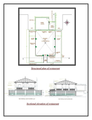 Structural plan of restaurant
Sectional elevation of restaurant
 