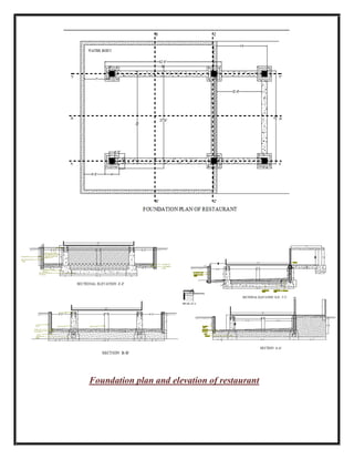 Foundation plan and elevation of restaurant
 
