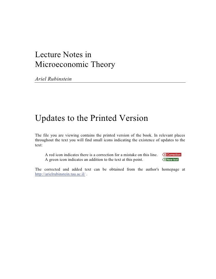 rubinstein2005 lecture on microeconomics