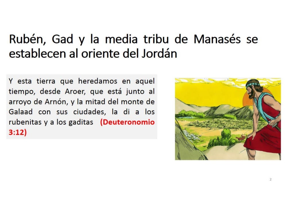 Rubén, Gad y la media tribu de Manasés se establecen al oriente del J…