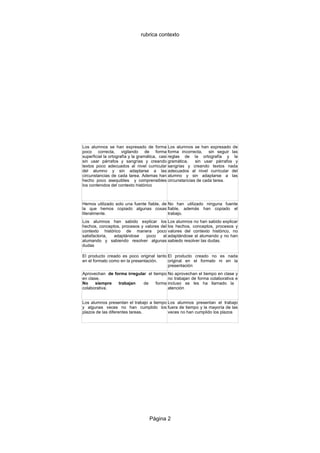 rubrica contexto
Página 2
Los alumnos se han expresado de forma
poco correcta, vigilando de forma
superficial la ortografí...