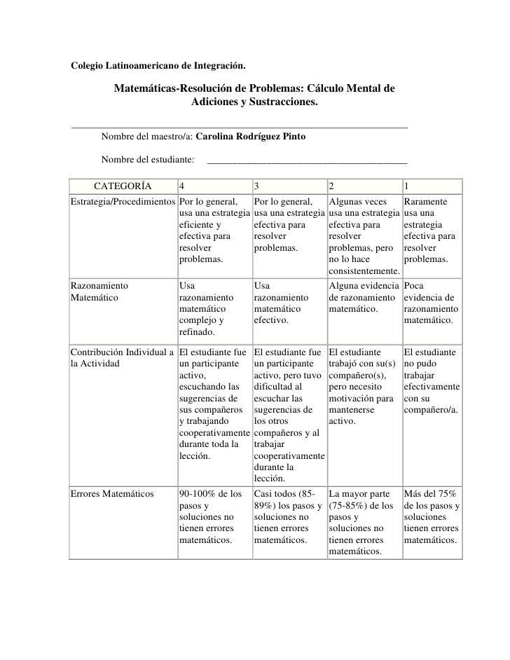 R Ubrica Calculo Mental