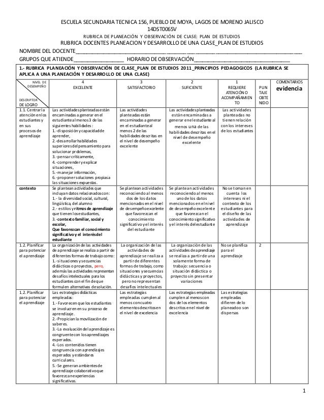 Rubrica evaluacion de planeación y observación de clase