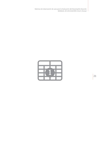21
Rúbricas de observación de aula para la Evaluación del Desempeño Docente
MANUAL DE APLICACIÓN CICLO I (Cuna)
1
 