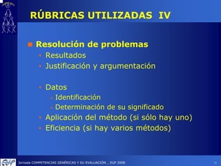 RÚBRICAS UTILIZADAS IV


         Resolución de problemas
              Resultados
              Justificación y argumenta...