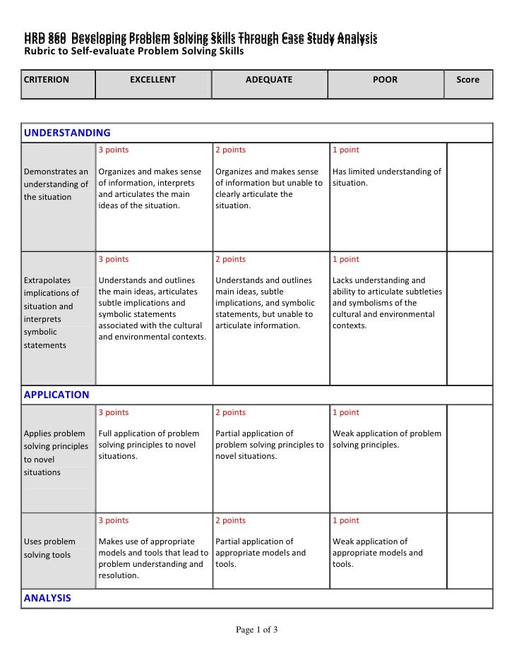critical thinking and problem solving rubric