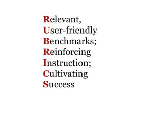 Relevant,
User-friendly
Benchmarks;
Reinforcing
Instruction;
Cultivating
Success
 