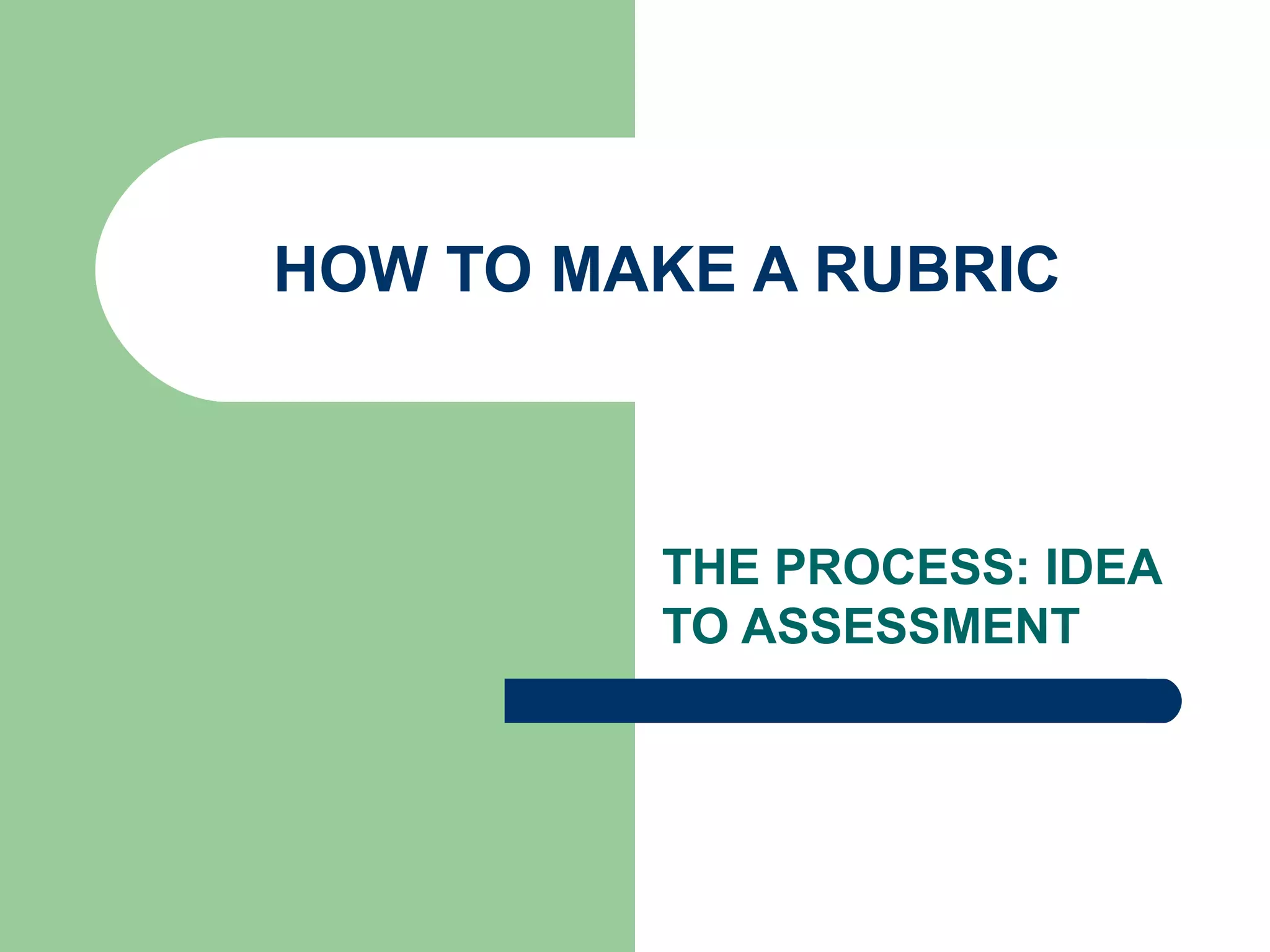 HOW TO MAKE A RUBRIC THE PROCESS: IDEA TO ASSESSMENT 