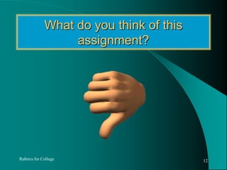 What do you think of this assignment?Rubrics for College12