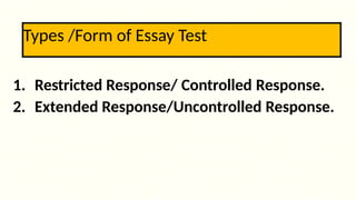 Restricted Response Essay Science Example Use of Rubrics in e-assessment ODL by Dr. Sajid.pptx