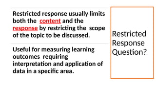 Restricted Response Essay Science Example Use of Rubrics in e-assessment ODL by Dr. Sajid.pptx