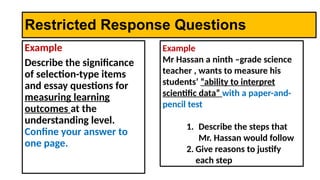 Restricted Response Essay Science Example Use of Rubrics in e-assessment ODL by Dr. Sajid.pptx