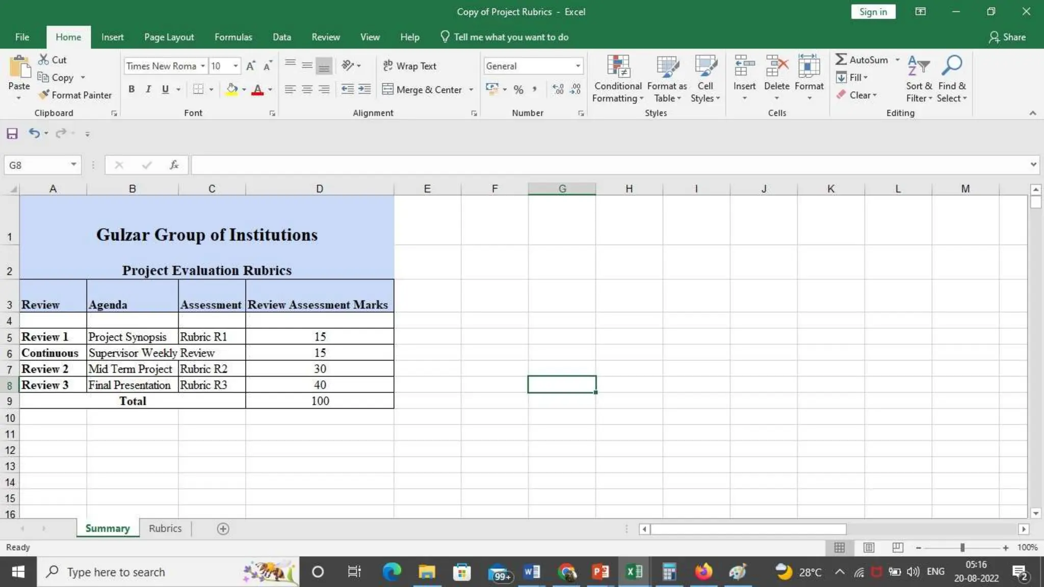 Rubrics for Projects (Gulzar Group of
Institutions)
Link
 