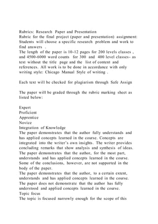 Rubrics research paper and presentation rubric for the final p | PDF