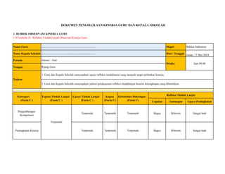 Rubrik Observasi Kinerja Guru Form Observasi Kelas Pdf