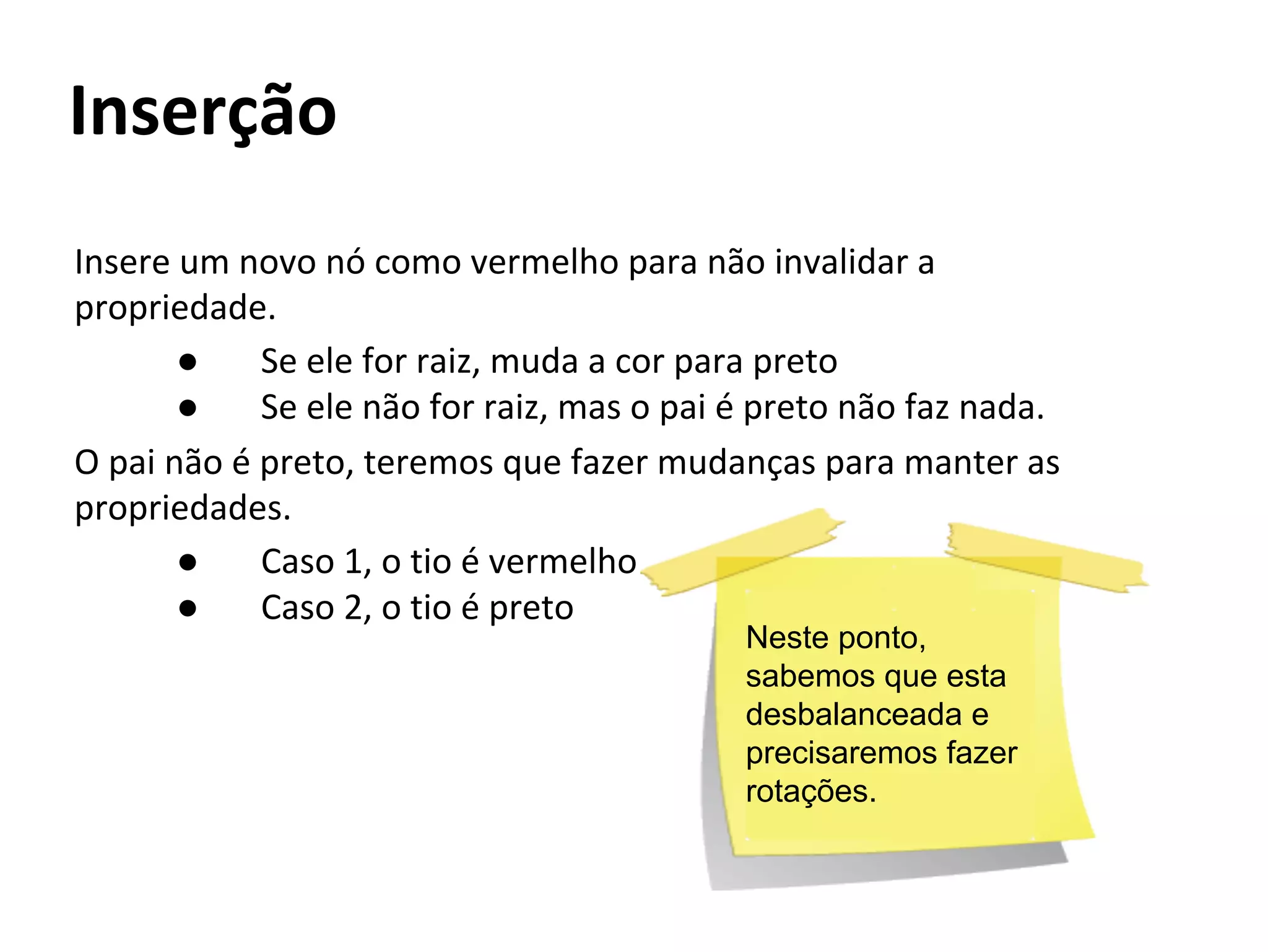 ●
●

●
●

Neste ponto,
sabemos que esta
desbalanceada e
precisaremos fazer
rotações.

 