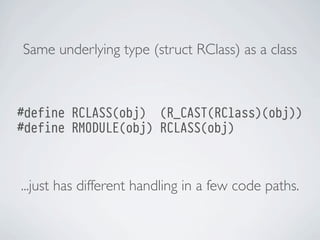 Same underlying type (struct RClass) as a class

#define RCLASS(obj) (R_CAST(RClass)(obj))
#define RMODULE(obj) RCLASS(obj)

...just has different handling in a few code paths.

 