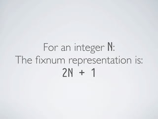 For an integer N:
The ﬁxnum representation is:
2N + 1

 