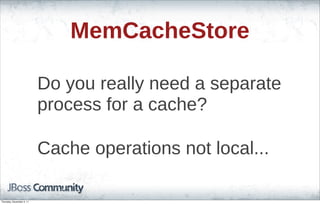 MemCacheStore
Do you really need a separate
process for a cache?
Cache operations not local...
Thursday, November 3, 11
 