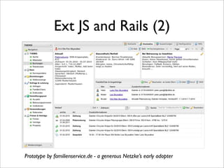 Ext JS and Rails (2)




Prototype by familienservice.de - a generous Netzke’s early adopter
 