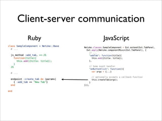 Client-server communication
  Ruby            JavaScript
 